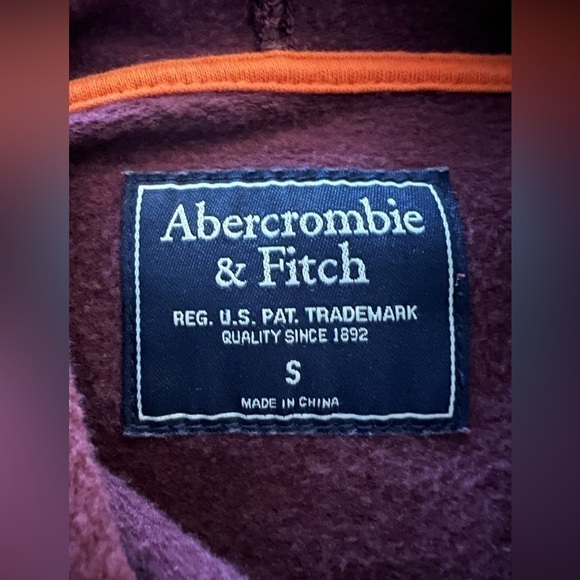 Abercrombie & Fitch maroon oversized hoodie orange racing stripe sz S comfy - Picture 4 of 8